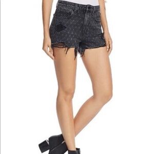 Alexander Wang Distressed Diamond Print Denim Shorts Size 27